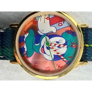 VTG Disney Minnie Mouse Watch Innovative Time Plaid Band Gold Tone 56 Untested